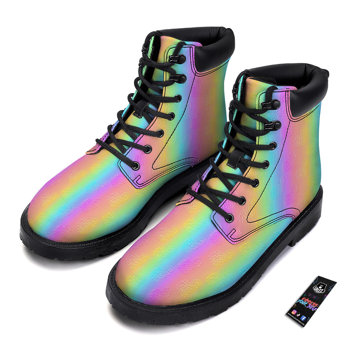 Hearts Rainbow Leopard Print Pattern Boots-grizzshop