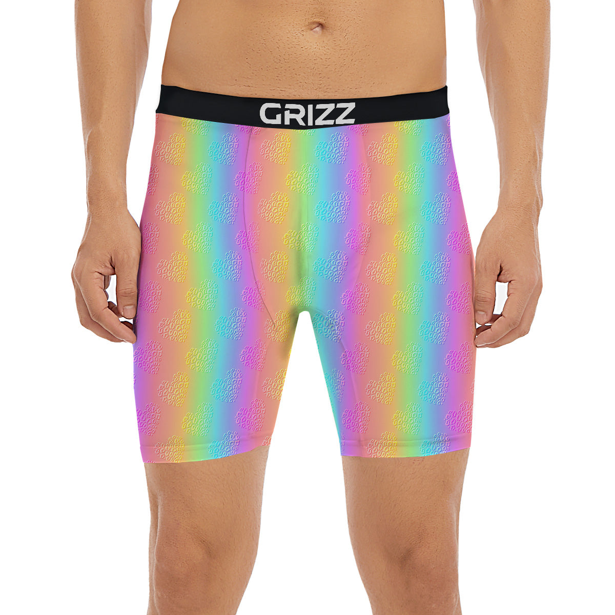 Hearts Rainbow Leopard Print Pattern Boxer Briefs-grizzshop