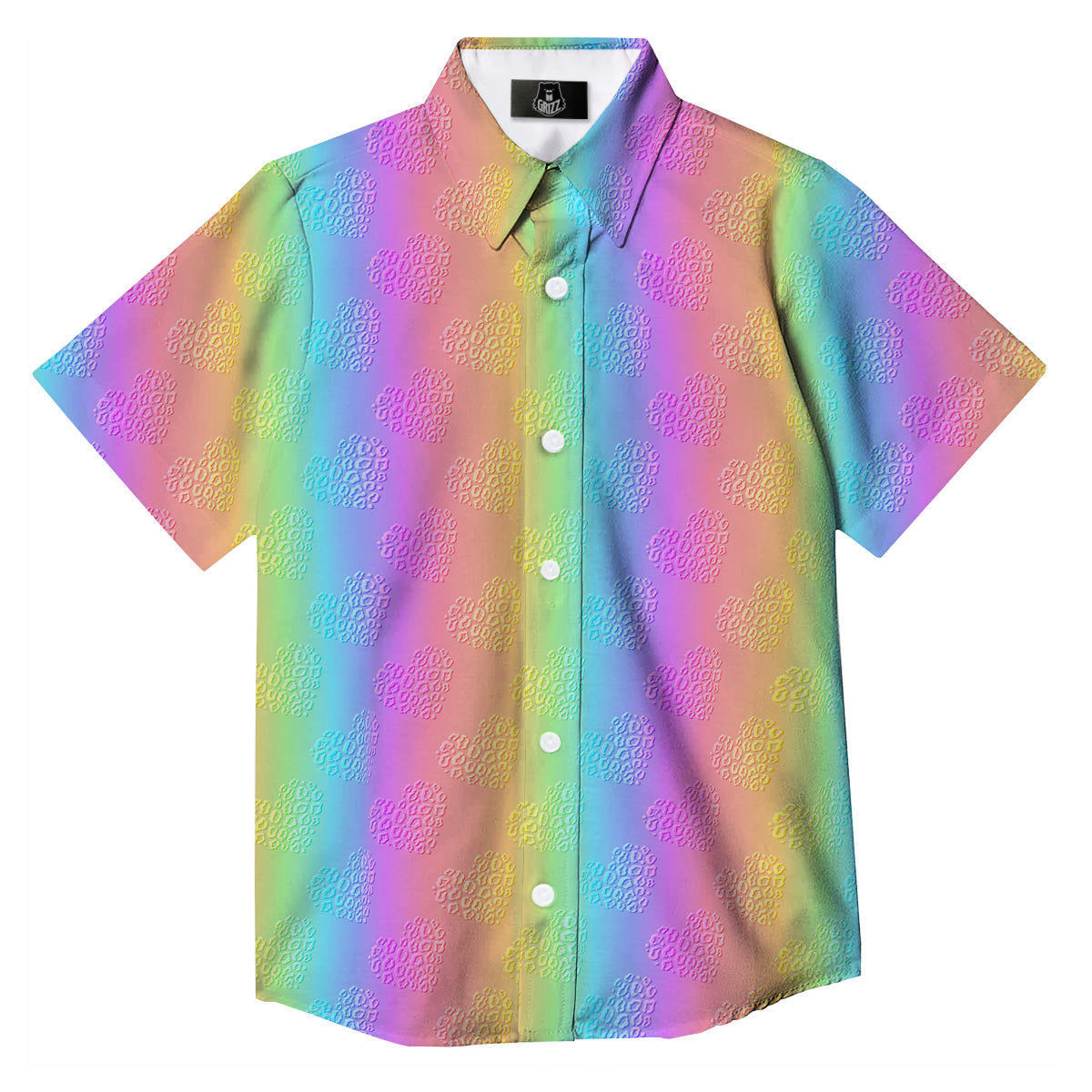 Hearts Rainbow Leopard Print Pattern Button Up Shirt-grizzshop