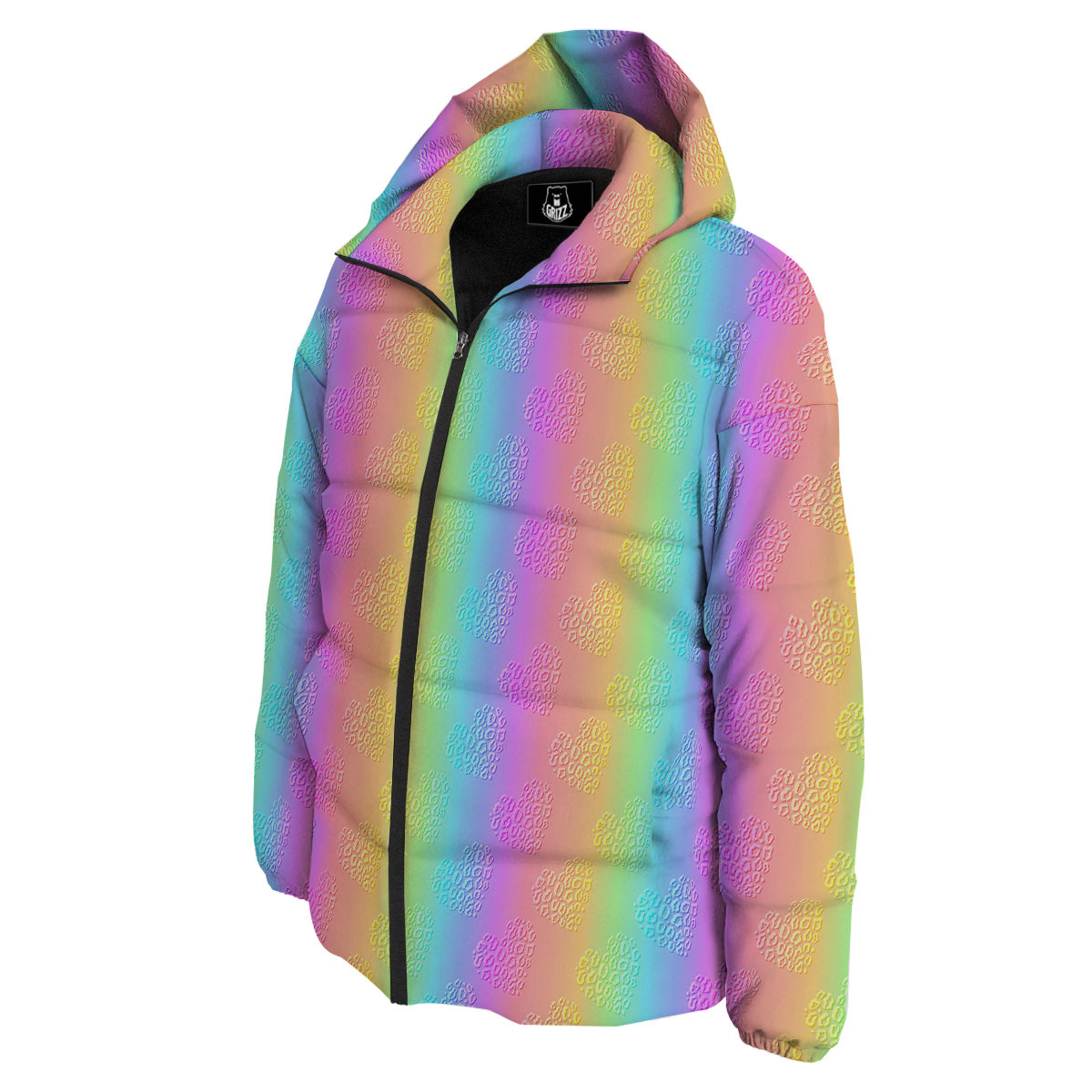 Hearts Rainbow Leopard Print Pattern Down Jacket-grizzshop
