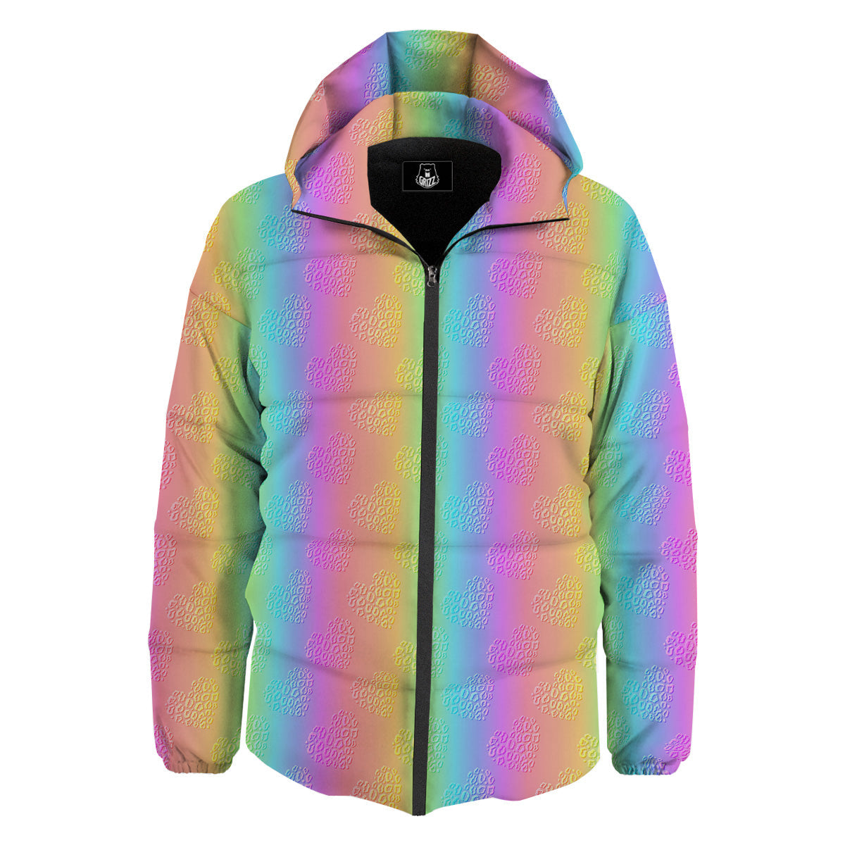 Hearts Rainbow Leopard Print Pattern Down Jacket-grizzshop