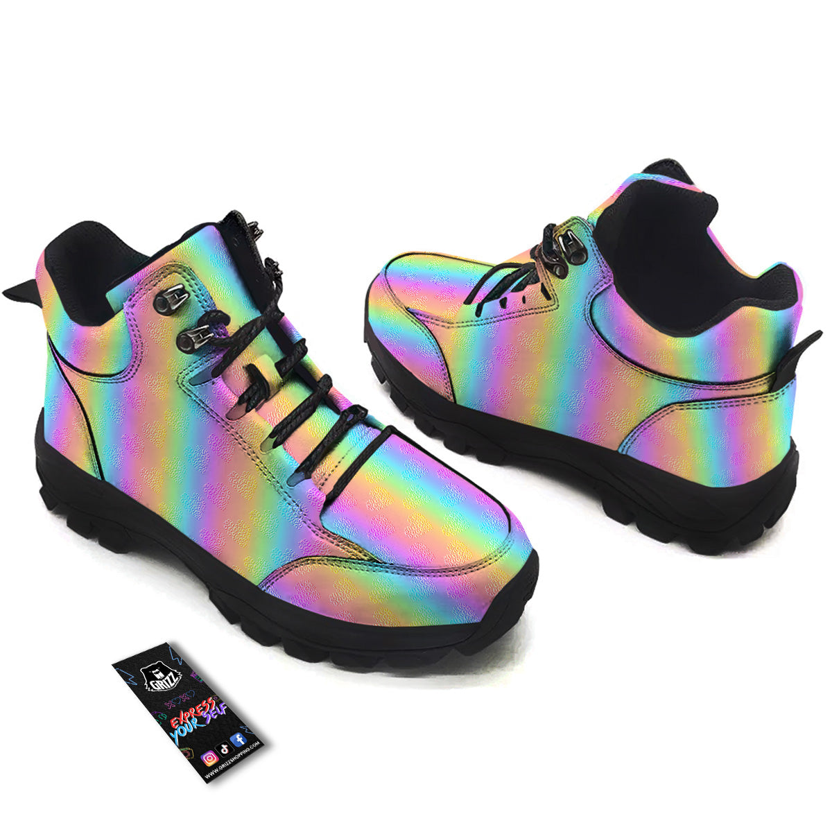 Hearts Rainbow Leopard Print Pattern Hiking Shoes-grizzshop