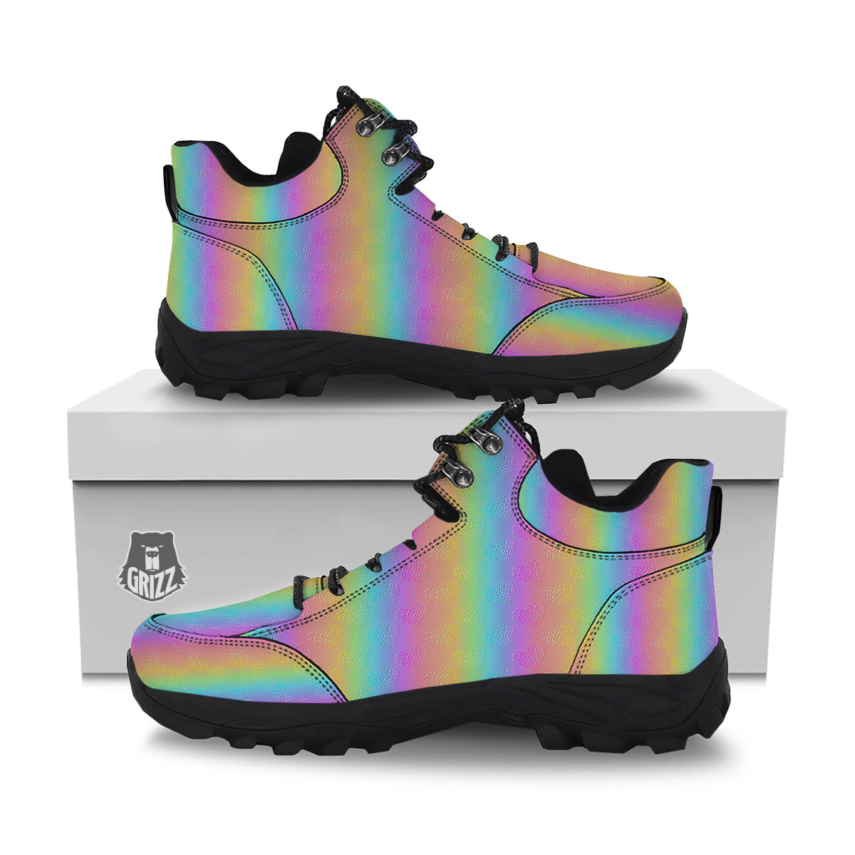 Hearts Rainbow Leopard Print Pattern Hiking Shoes-grizzshop