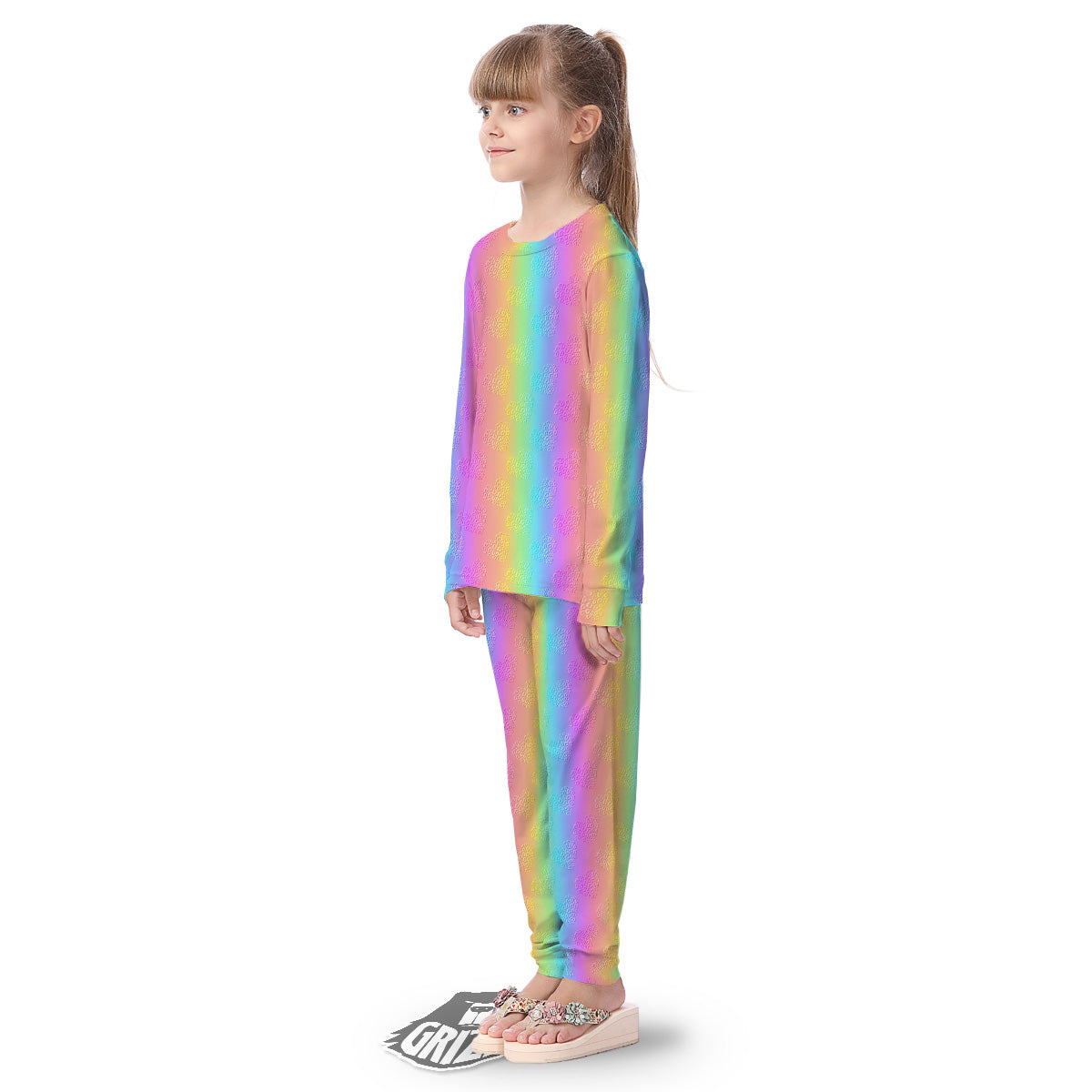 Hearts Rainbow Leopard Print Pattern Kid's Pajamas-grizzshop