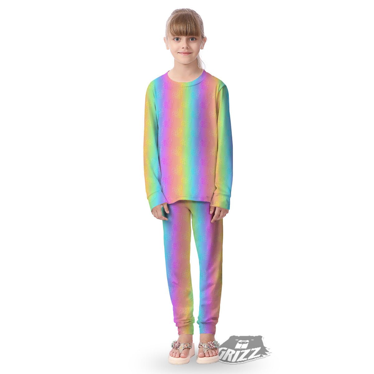 Hearts Rainbow Leopard Print Pattern Kid's Pajamas-grizzshop