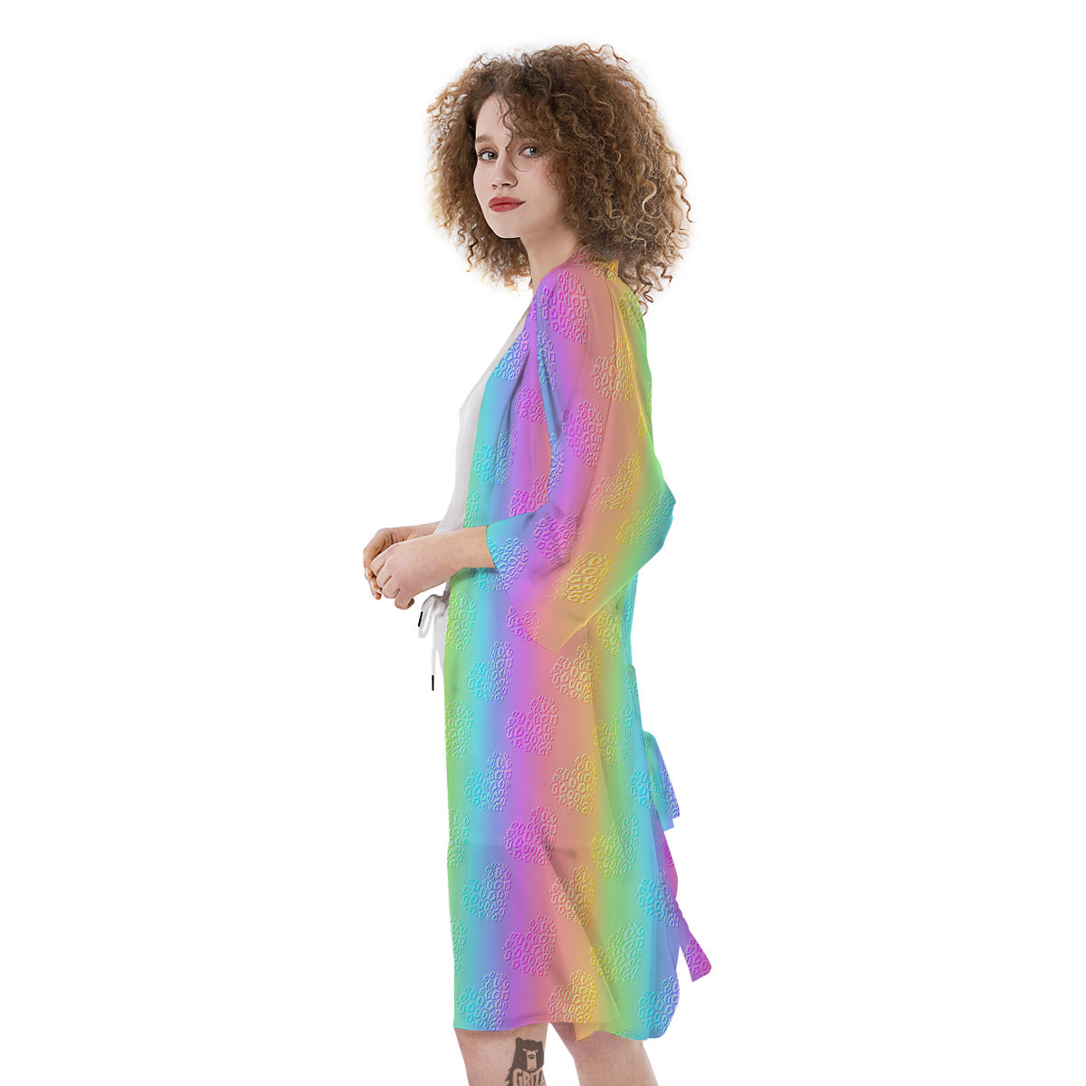 Hearts Rainbow Leopard Print Pattern Kimono-grizzshop