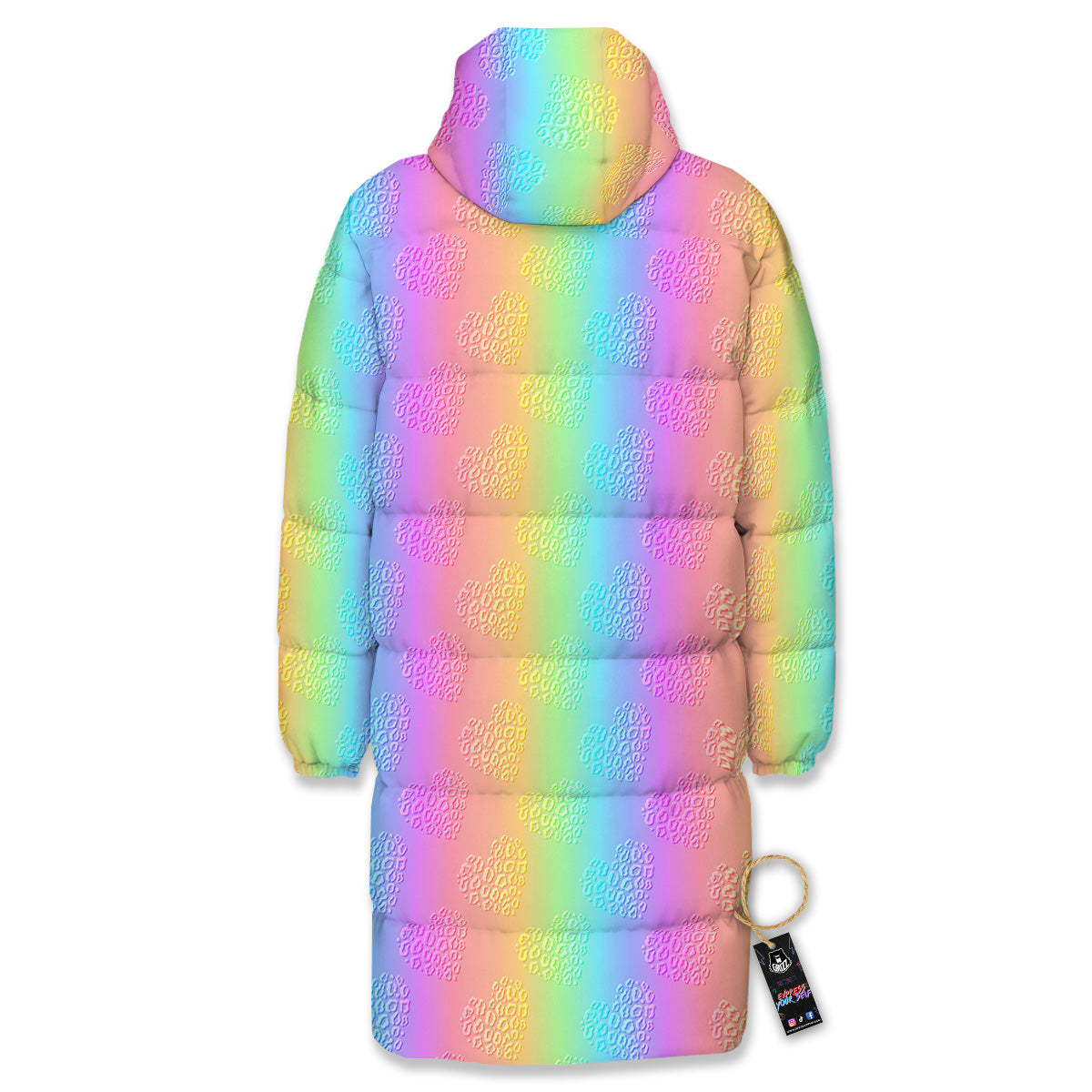 Hearts Rainbow Leopard Print Pattern Long Down Jacket-grizzshop