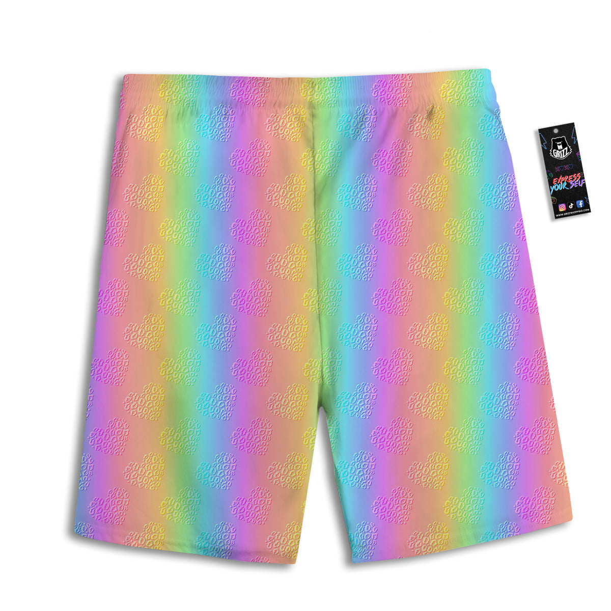 Hearts Rainbow Leopard Print Pattern Men's Athletic Shorts