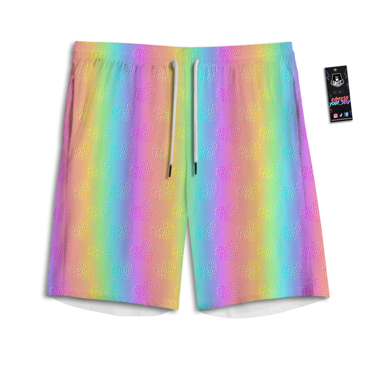 Hearts Rainbow Leopard Print Pattern Men's Athletic Shorts