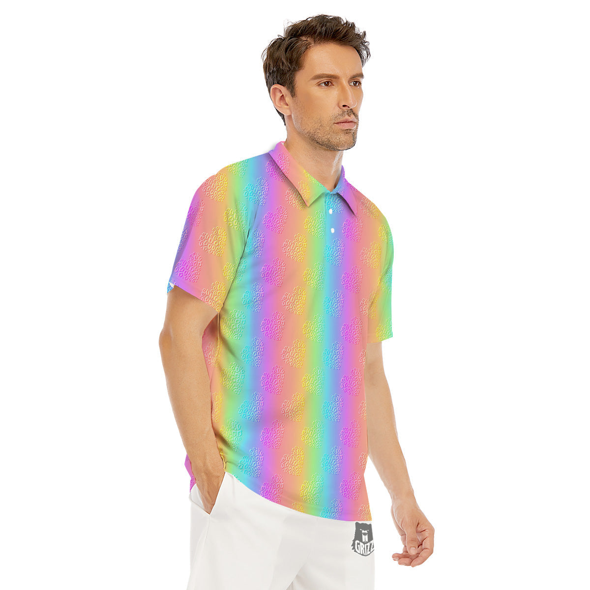 Hearts Rainbow Leopard Print Pattern Men's Golf Shirts-grizzshop