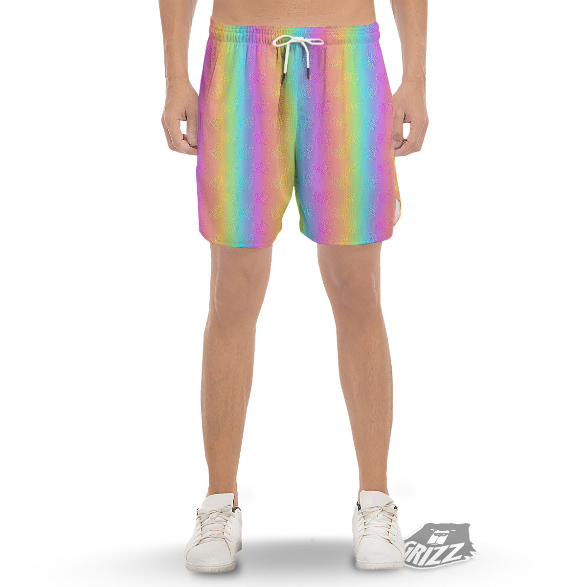 Hearts Rainbow Leopard Print Pattern Men's Gym Shorts-grizzshop
