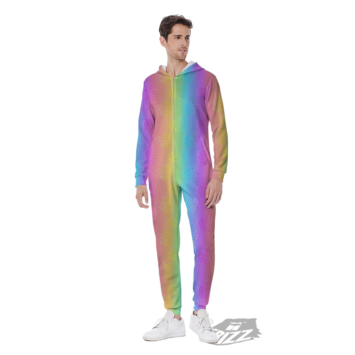 Hearts Rainbow Leopard Print Pattern Men's Jumpsuit-grizzshop