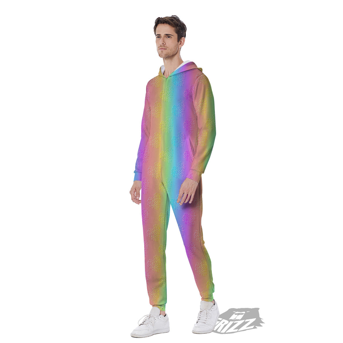 Hearts Rainbow Leopard Print Pattern Men's Jumpsuit-grizzshop