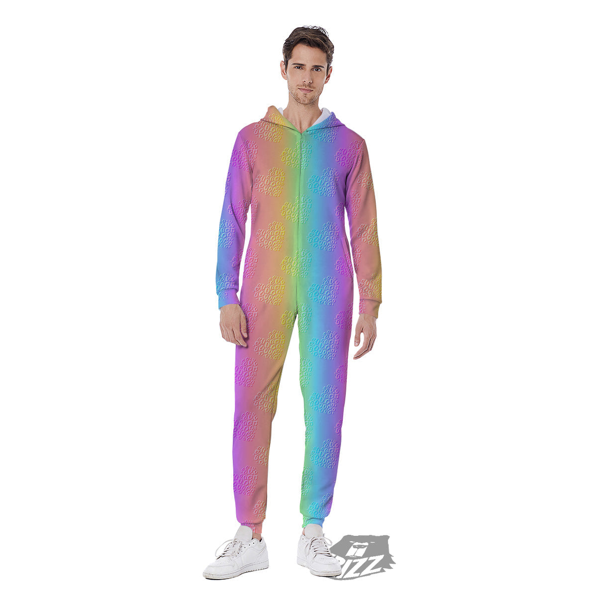 Hearts Rainbow Leopard Print Pattern Men's Jumpsuit-grizzshop