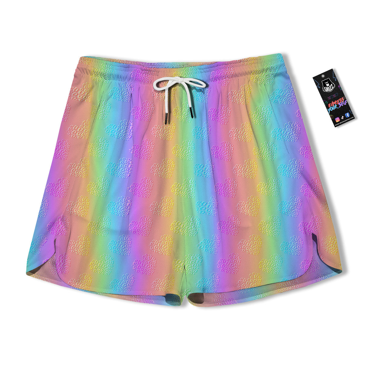 Hearts Rainbow Leopard Print Pattern Men's Running Shorts-grizzshop