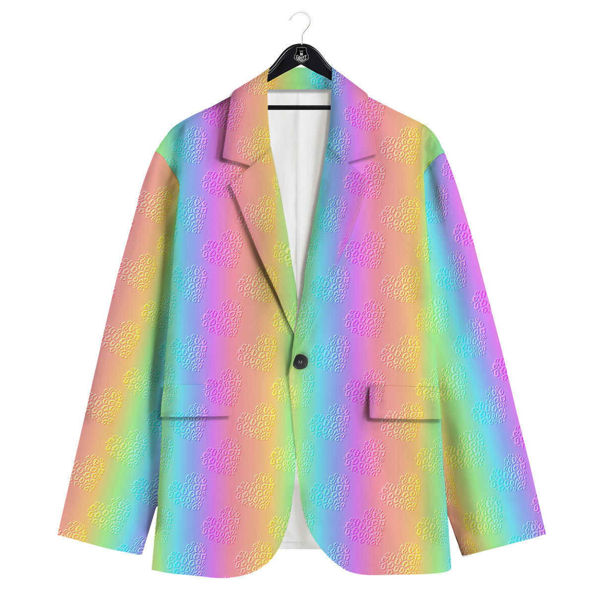 Hearts Rainbow Leopard Print Pattern Men's Sport Coat-grizzshop