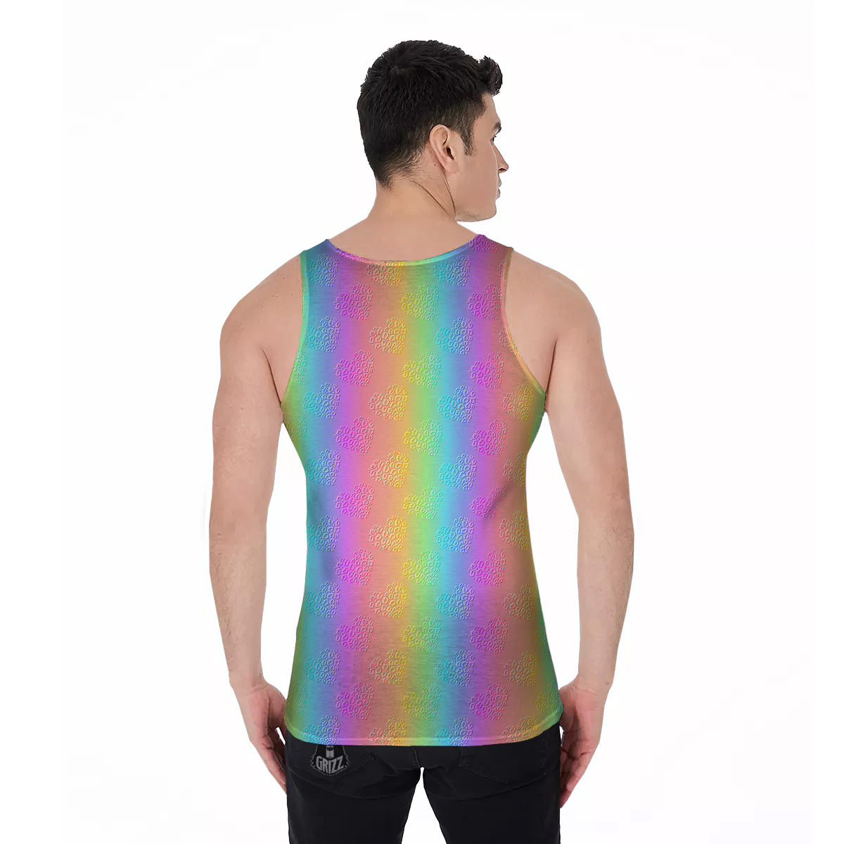 Hearts Rainbow Leopard Print Pattern Men's Tank Top-grizzshop