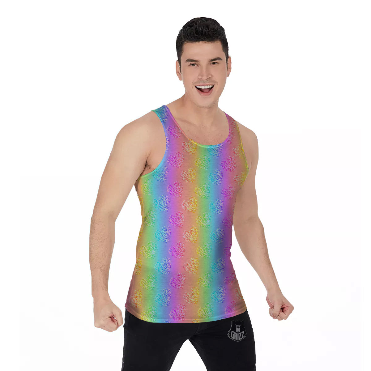 Hearts Rainbow Leopard Print Pattern Men's Tank Top-grizzshop