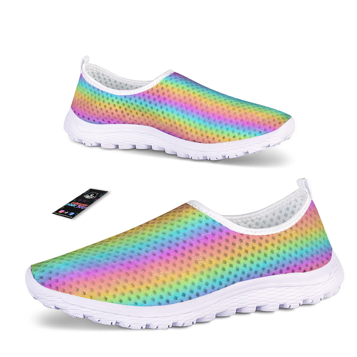 Hearts Rainbow Leopard Print Pattern Nurse Shoes-grizzshop