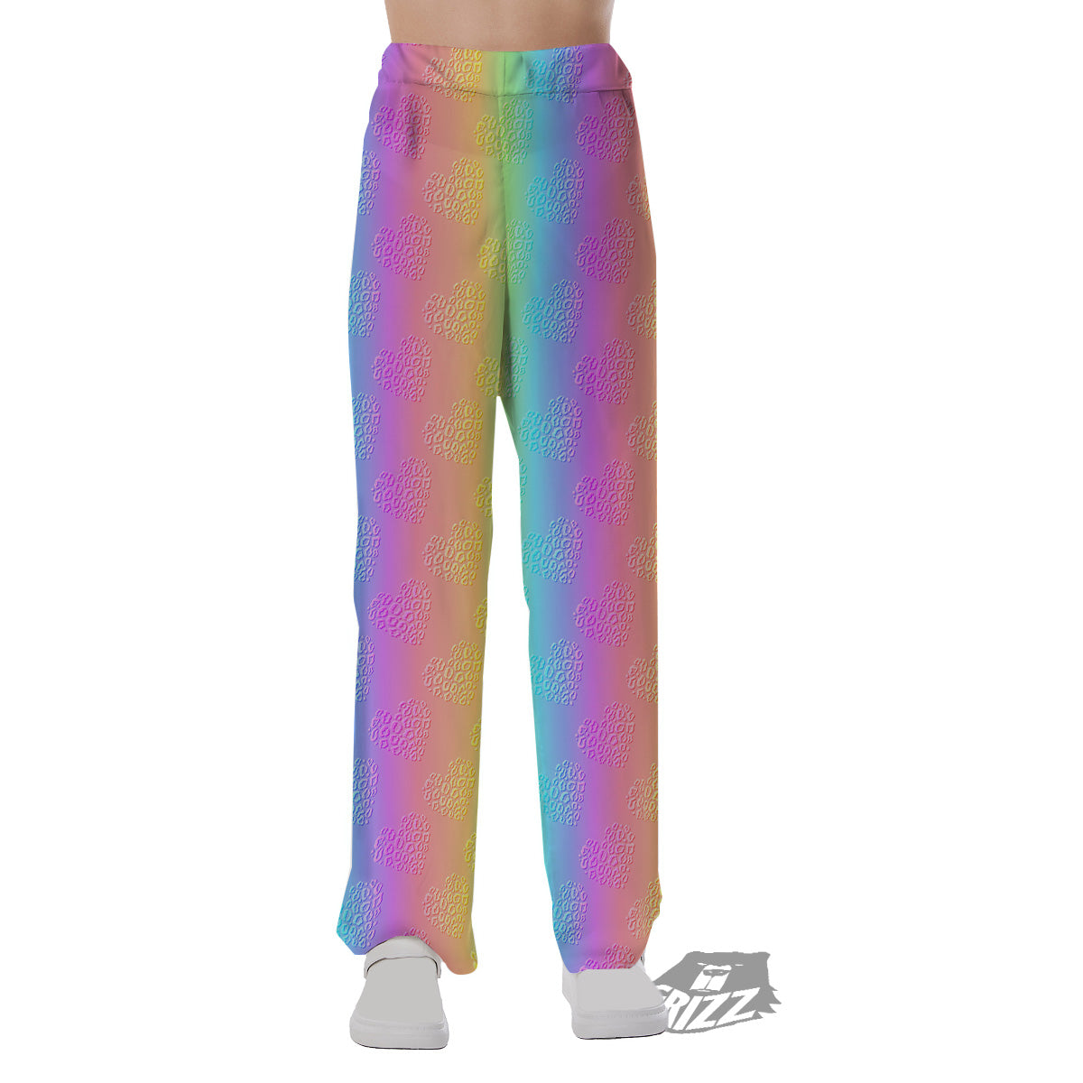 Hearts Rainbow Leopard Print Pattern Pajama Pants-grizzshop