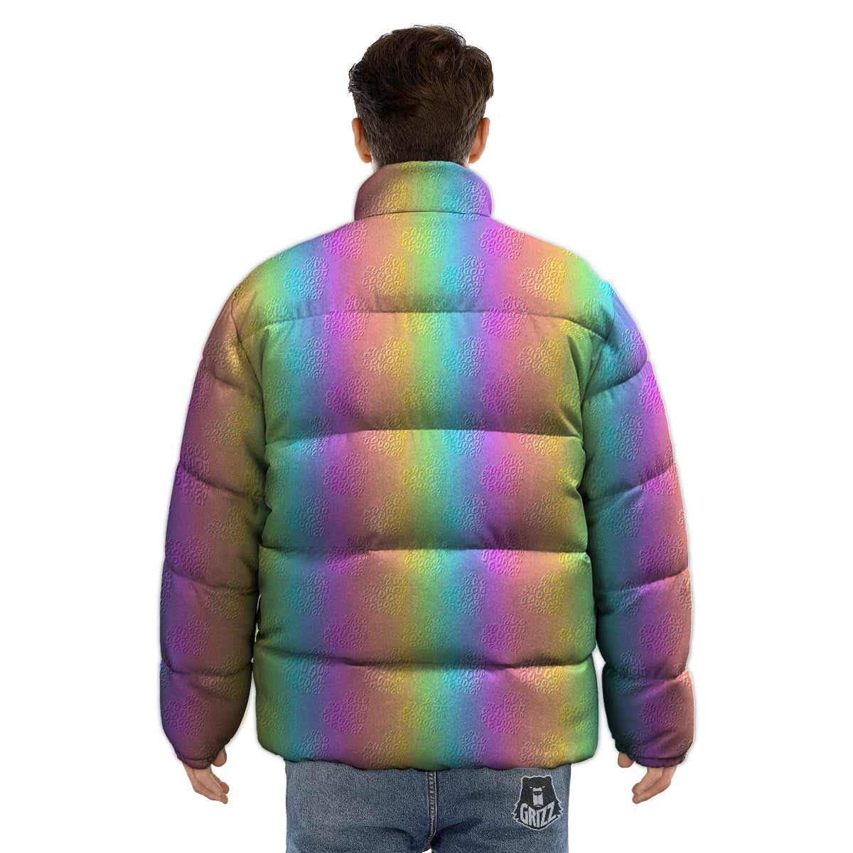 Hearts Rainbow Leopard Print Pattern Puffer Jacket-grizzshop