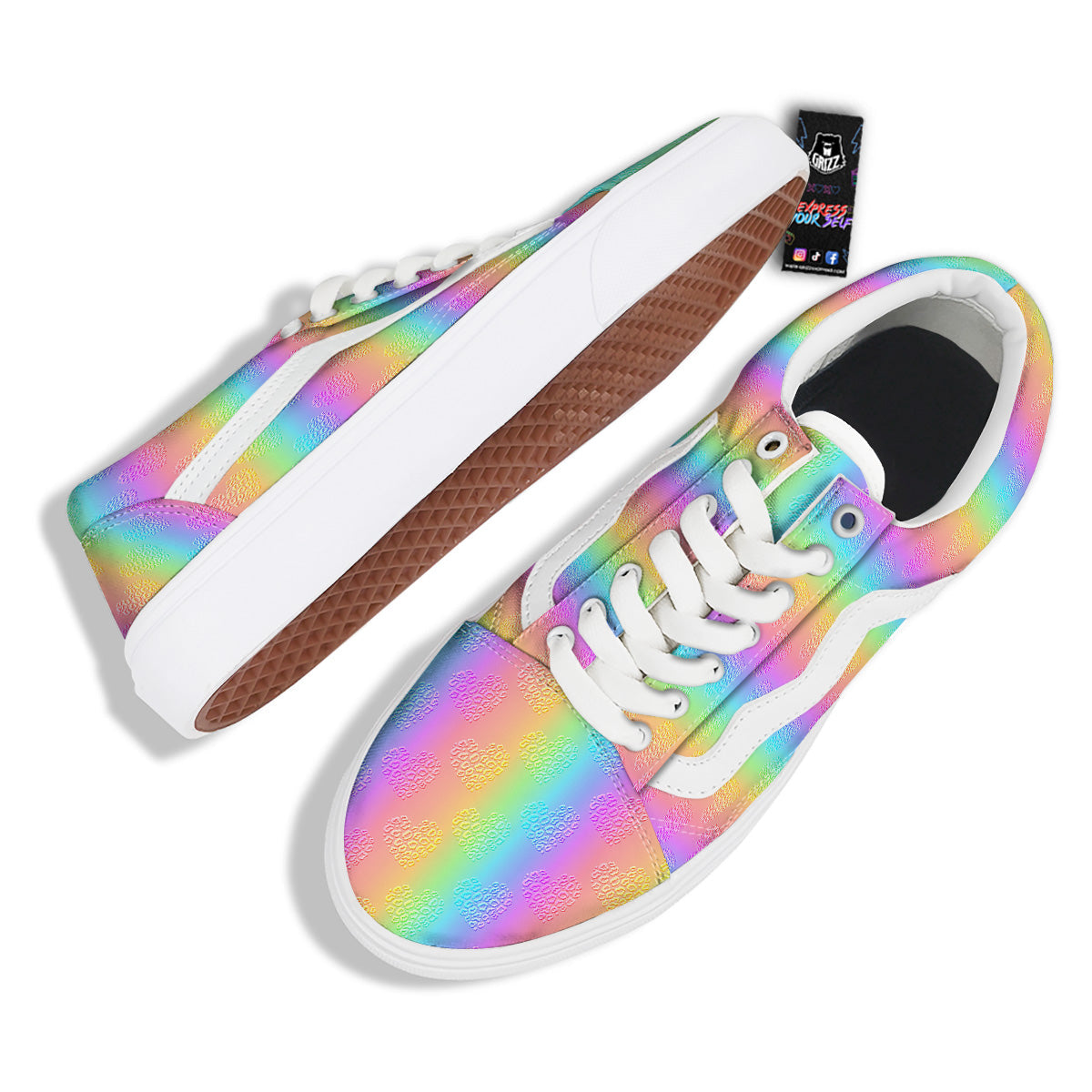 Hearts Rainbow Leopard Print Pattern Skate Shoes-grizzshop