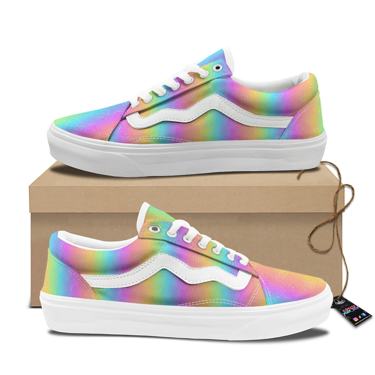 Hearts Rainbow Leopard Print Pattern Skate Shoes-grizzshop