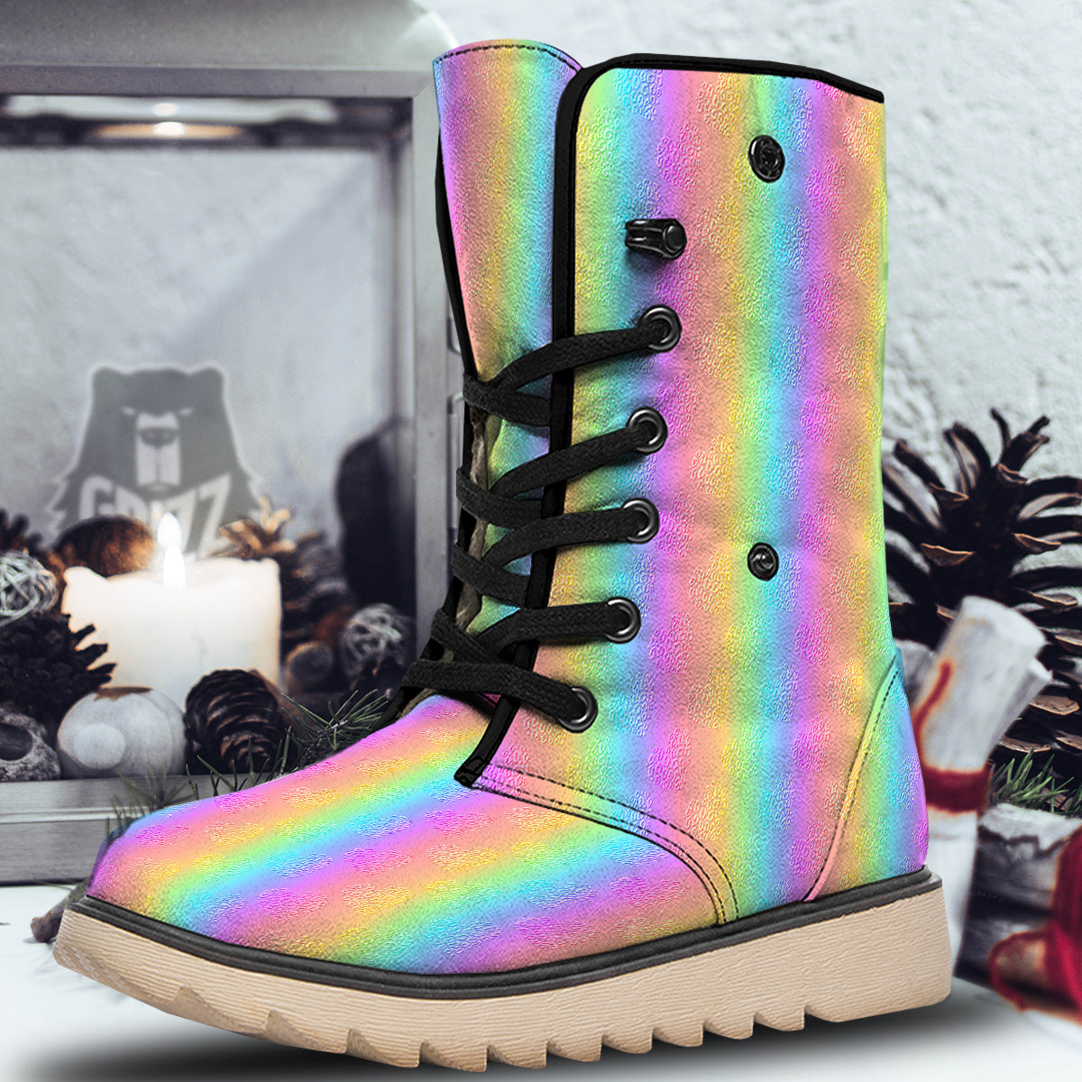 Hearts Rainbow Leopard Print Pattern Snow Boots-grizzshop