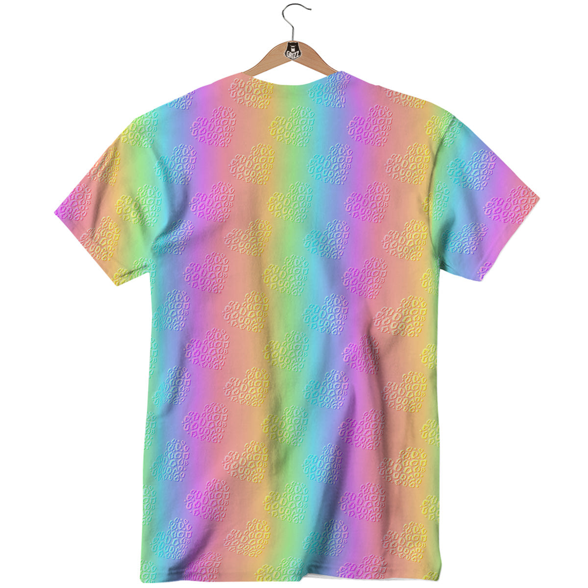 Hearts Rainbow Leopard Print Pattern T-Shirt-grizzshop