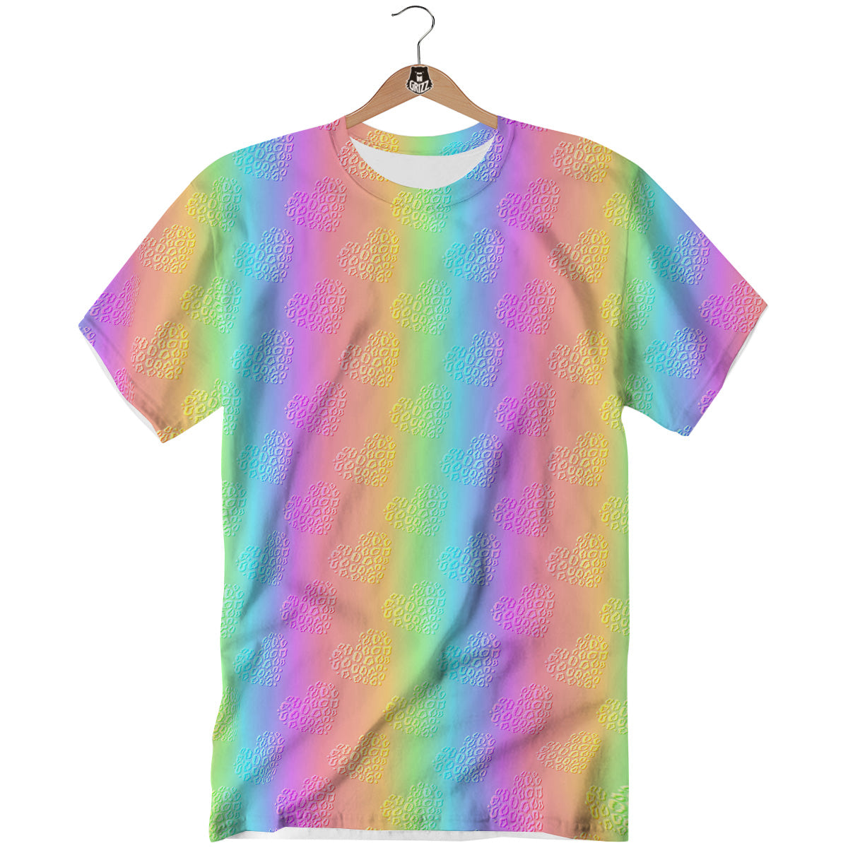 Hearts Rainbow Leopard Print Pattern T-Shirt-grizzshop