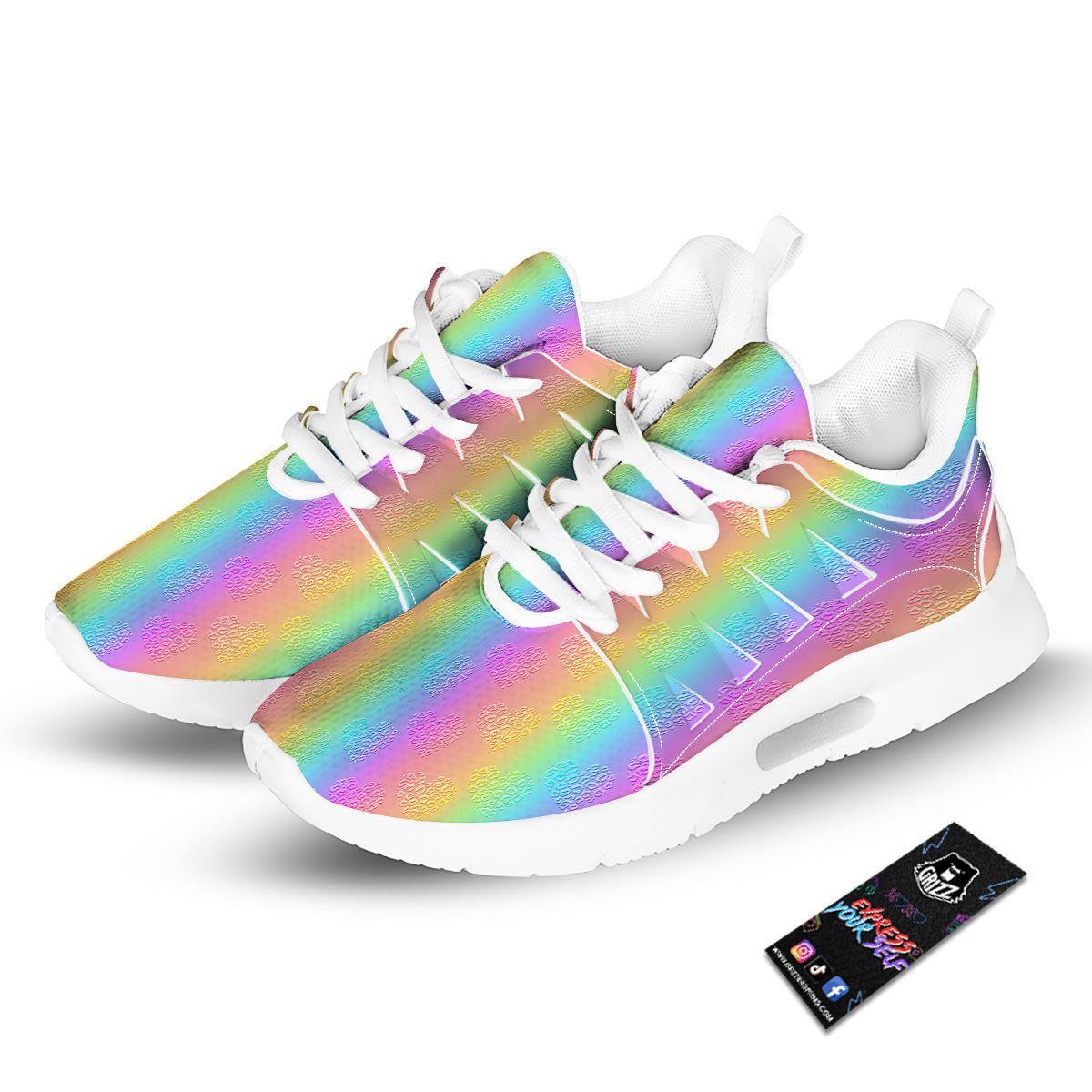 Hearts Rainbow Leopard Print Pattern Tennis Shoes-grizzshop