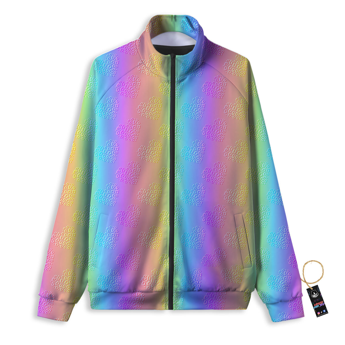 Hearts Rainbow Leopard Print Pattern Track Jacket-grizzshop