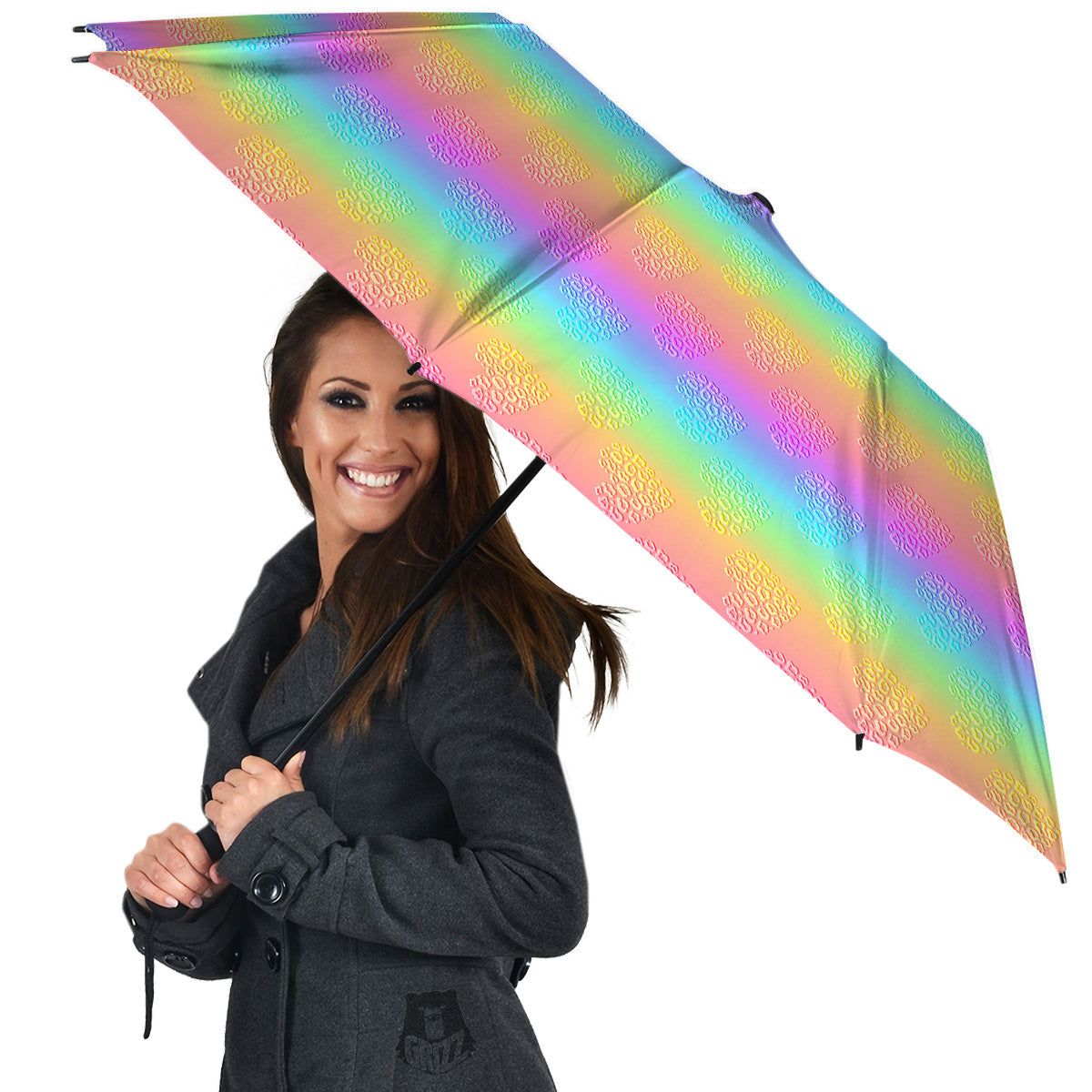 Hearts Rainbow Leopard Print Pattern Umbrella-grizzshop