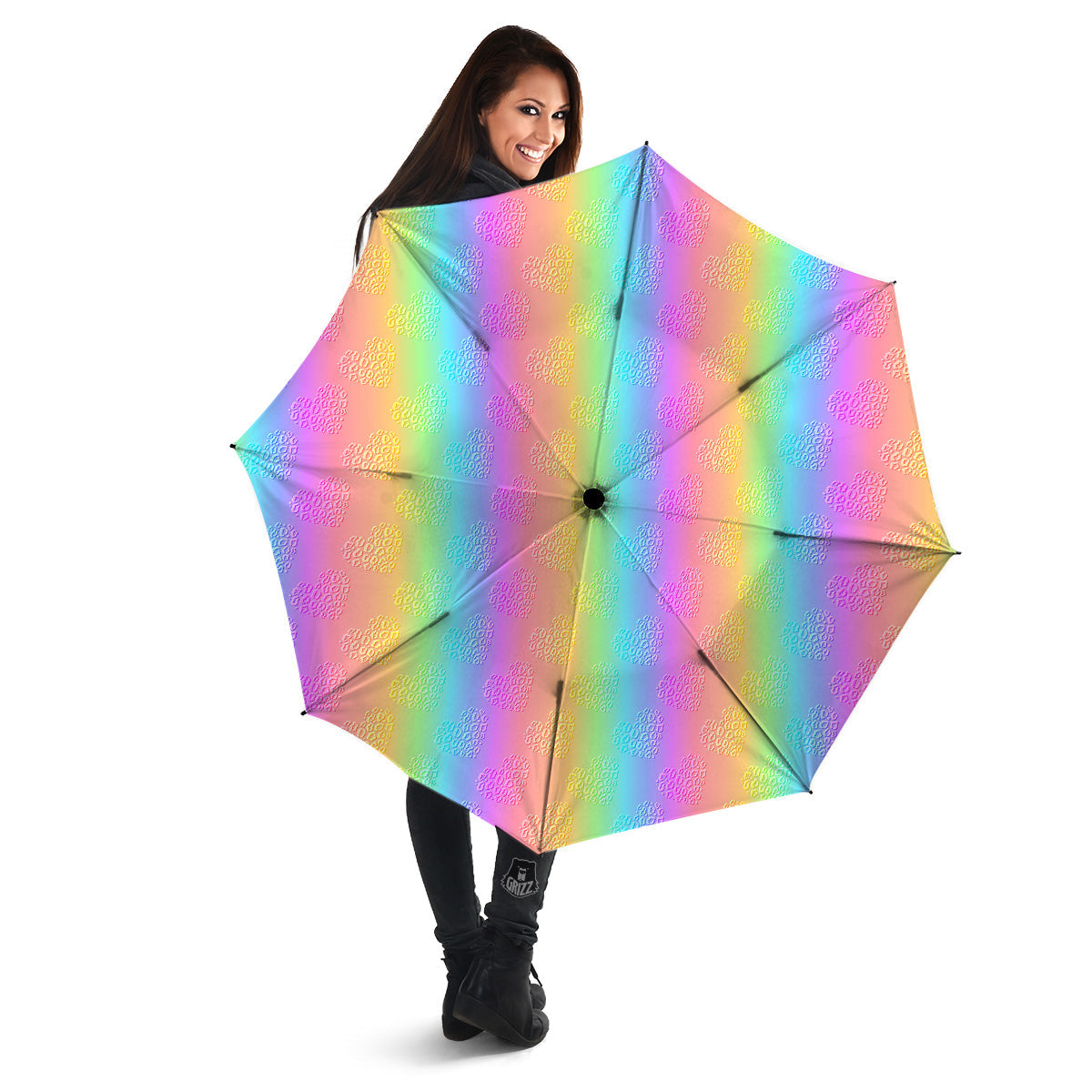 Hearts Rainbow Leopard Print Pattern Umbrella-grizzshop