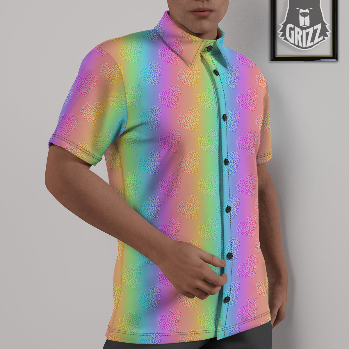 Hearts Rainbow Leopard Print Pattern Untucked Shirts-grizzshop