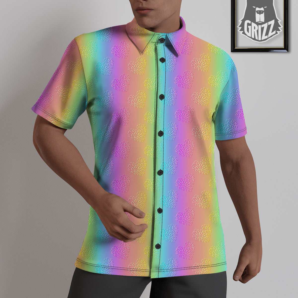 Hearts Rainbow Leopard Print Pattern Untucked Shirts-grizzshop