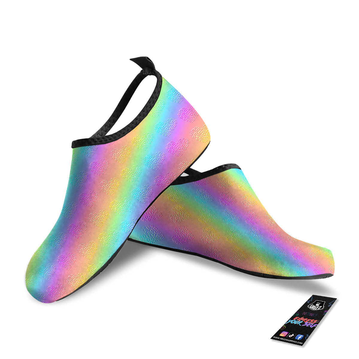 Hearts Rainbow Leopard Print Pattern Water Shoes-grizzshop