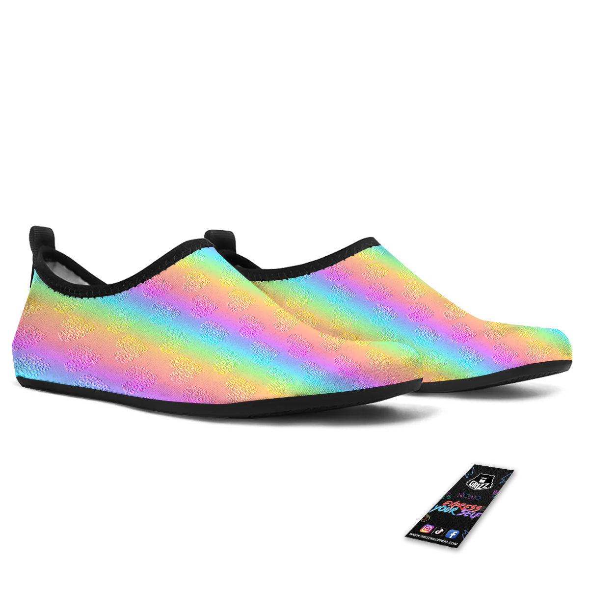 Hearts Rainbow Leopard Print Pattern Water Shoes-grizzshop