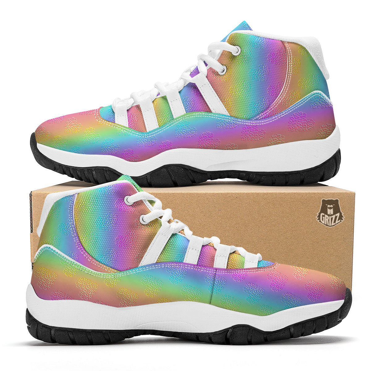 Hearts Rainbow Leopard Print Pattern White Bball Shoes-grizzshop
