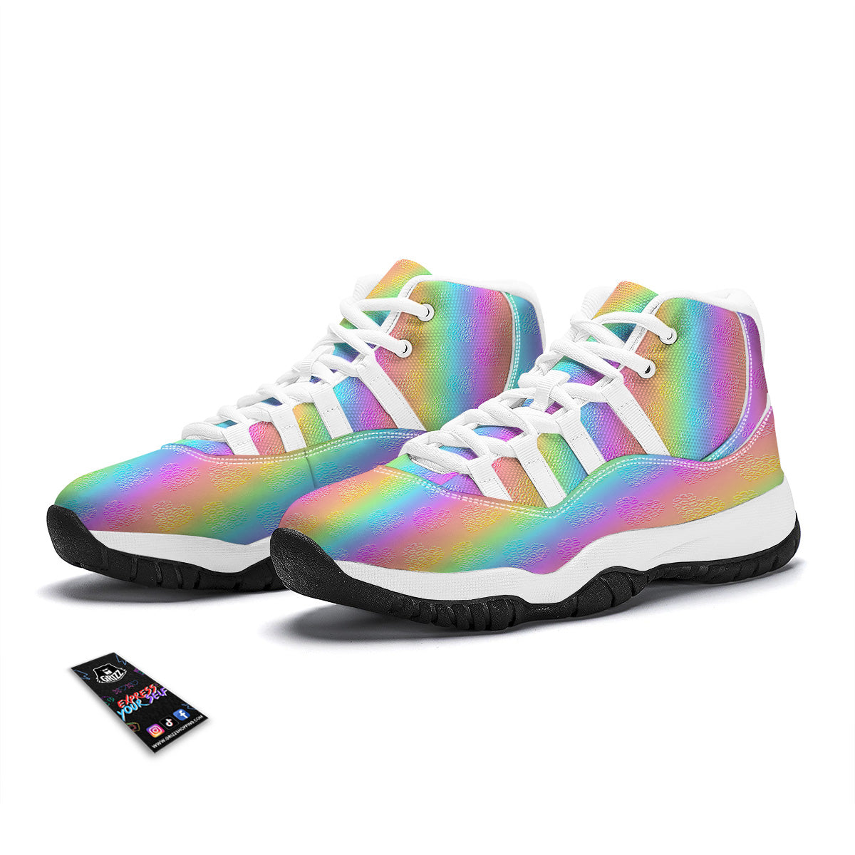 Hearts Rainbow Leopard Print Pattern White Bball Shoes-grizzshop