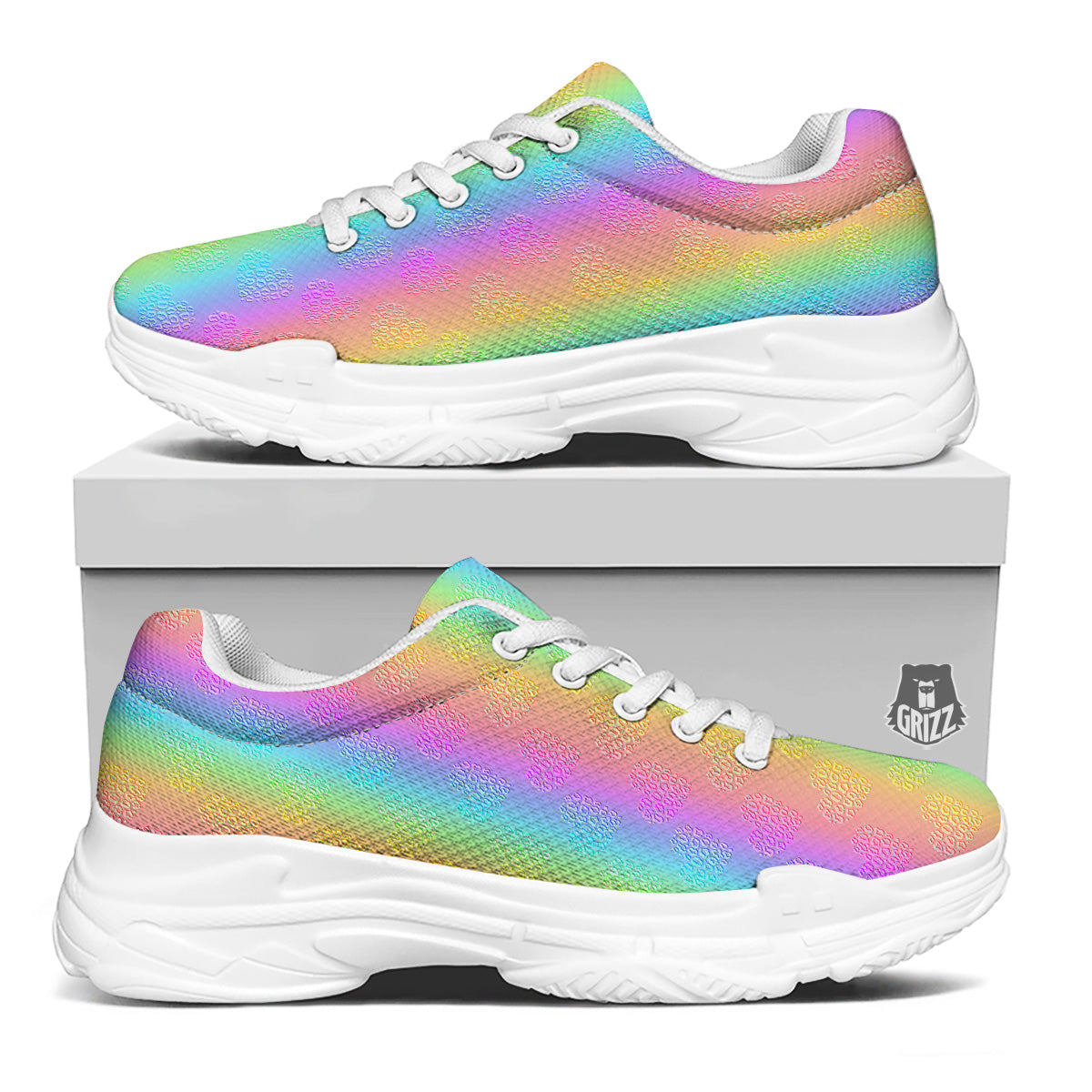 Hearts Rainbow Leopard Print Pattern White Chunky Shoes-grizzshop