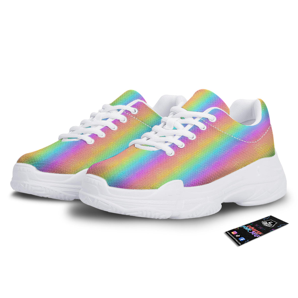 Hearts Rainbow Leopard Print Pattern White Chunky Shoes-grizzshop