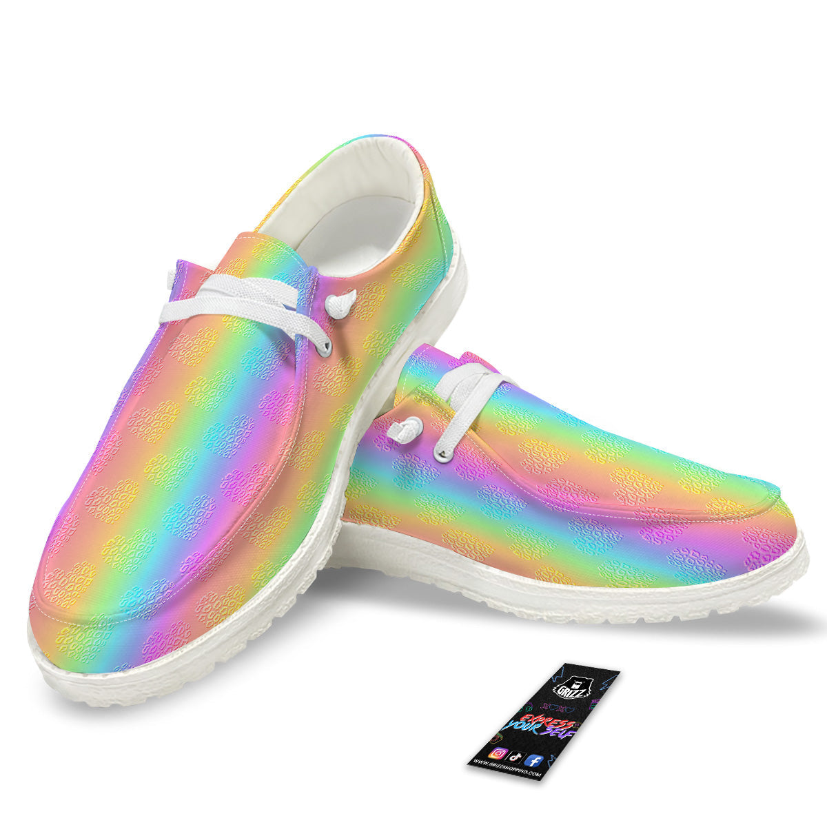 Hearts Rainbow Leopard Print Pattern White Loafers-grizzshop