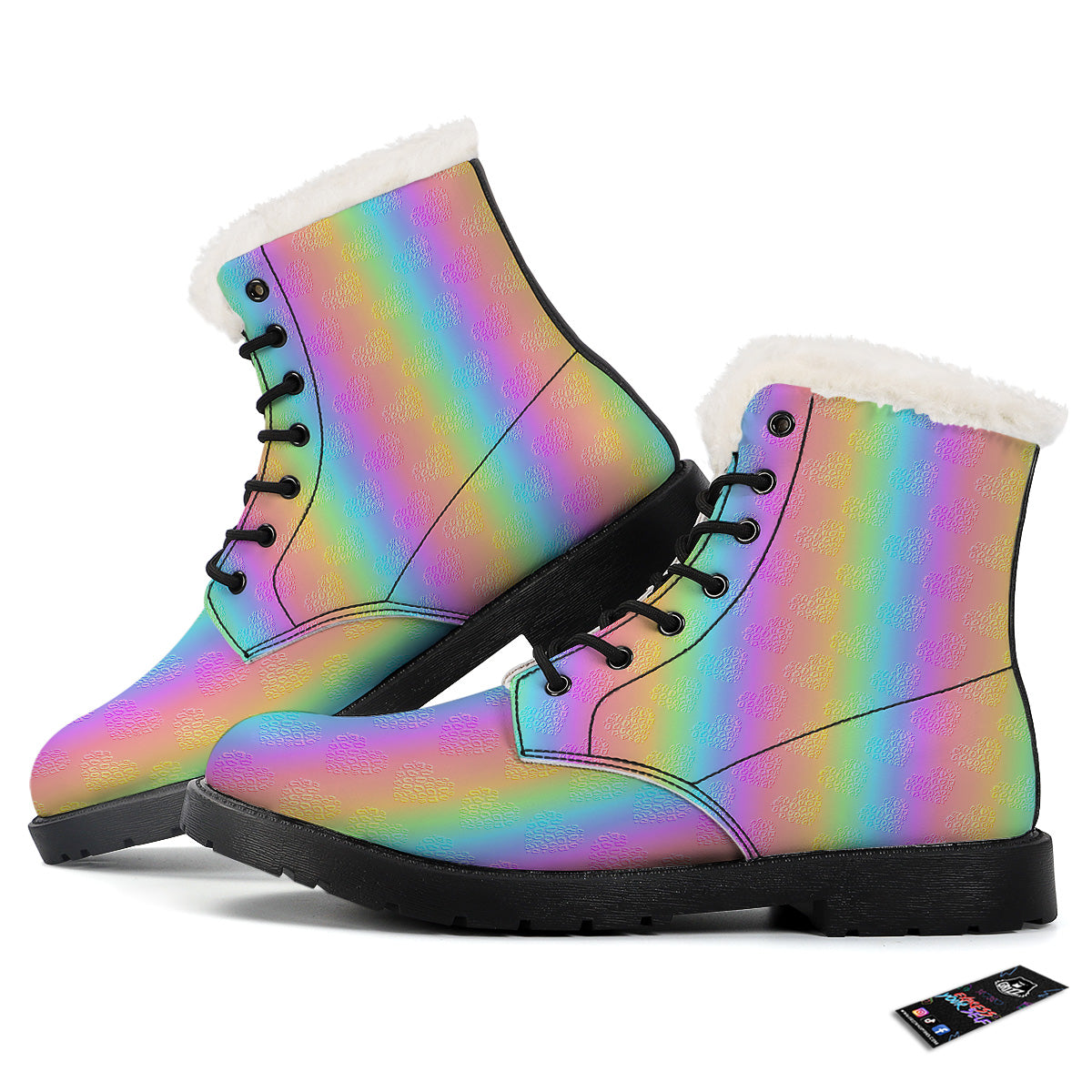 Hearts Rainbow Leopard Print Pattern Winter Boots-grizzshop