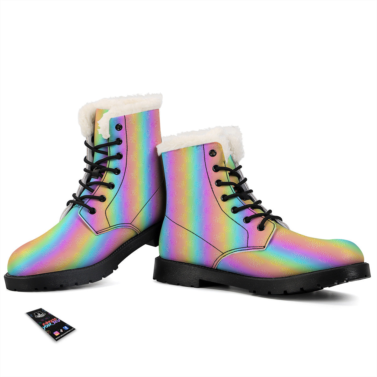 Hearts Rainbow Leopard Print Pattern Winter Boots-grizzshop
