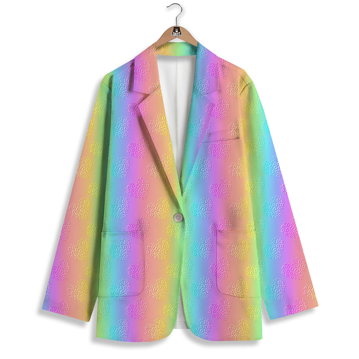 Hearts Rainbow Leopard Print Pattern Women's Blazer-grizzshop