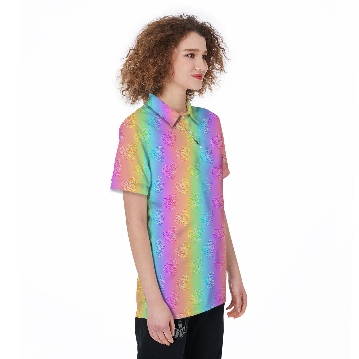 Hearts Rainbow Leopard Print Pattern Women's Golf Shirts-grizzshop