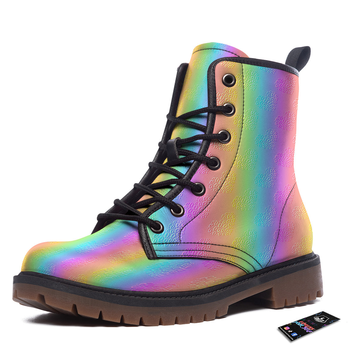 Hearts Rainbow Leopard Print Pattern Work Boots-grizzshop