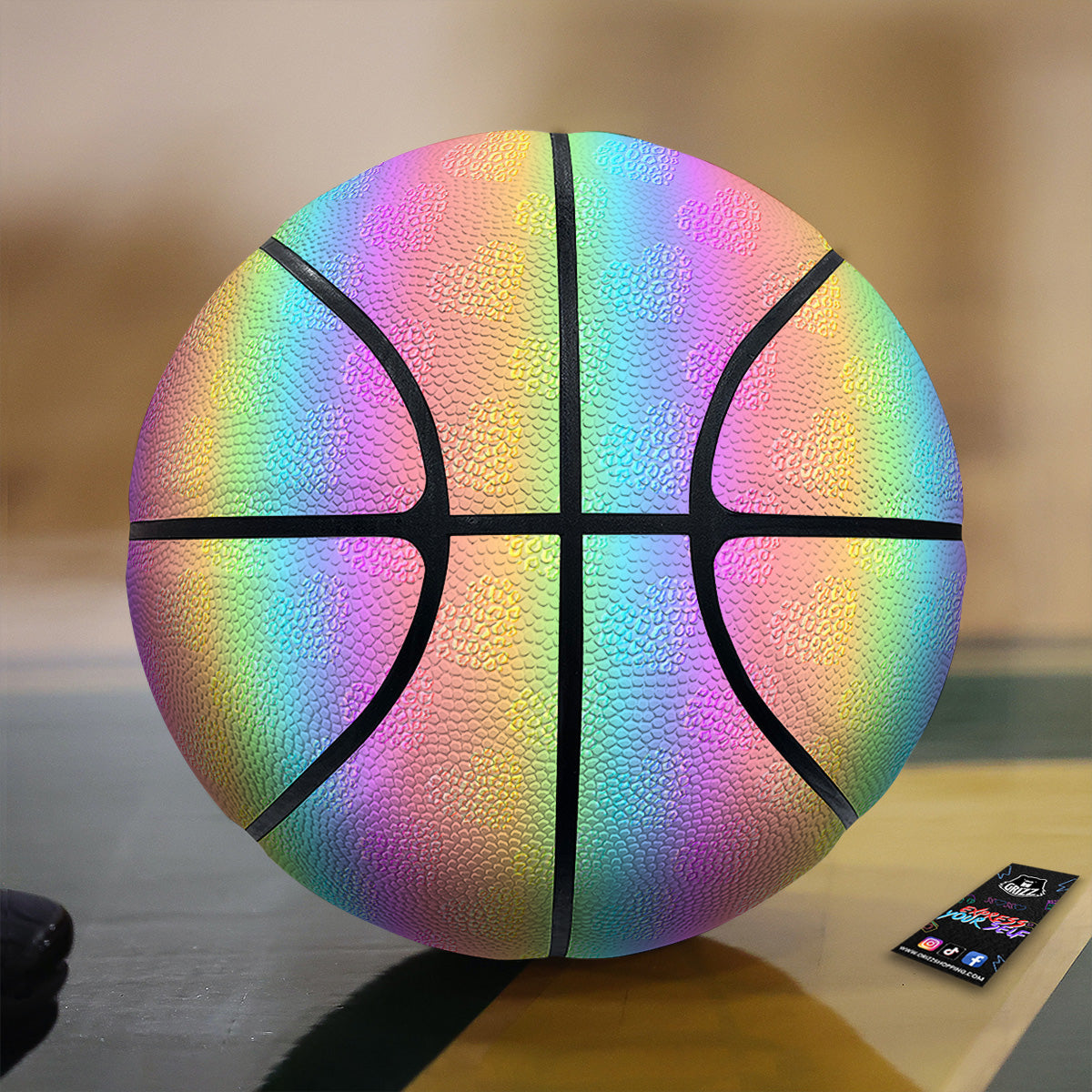 Hearts Rainbow Leopard Print Pattern Basketball