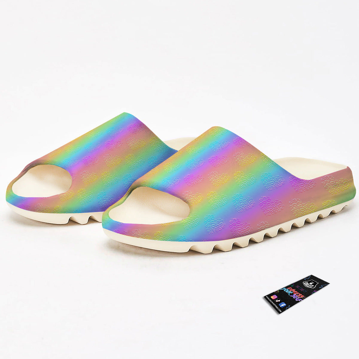 Hearts Rainbow Leopard Print Pattern Sandals-grizzshop